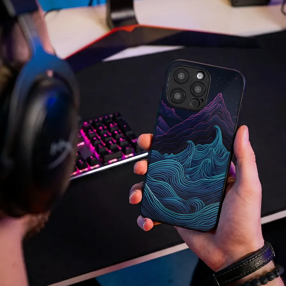 Glass Phone Case Retrowave Mountains