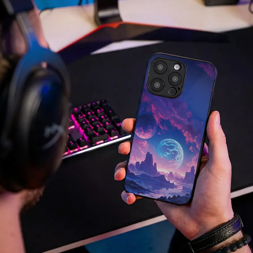 Glass Phone Case Neon Planet