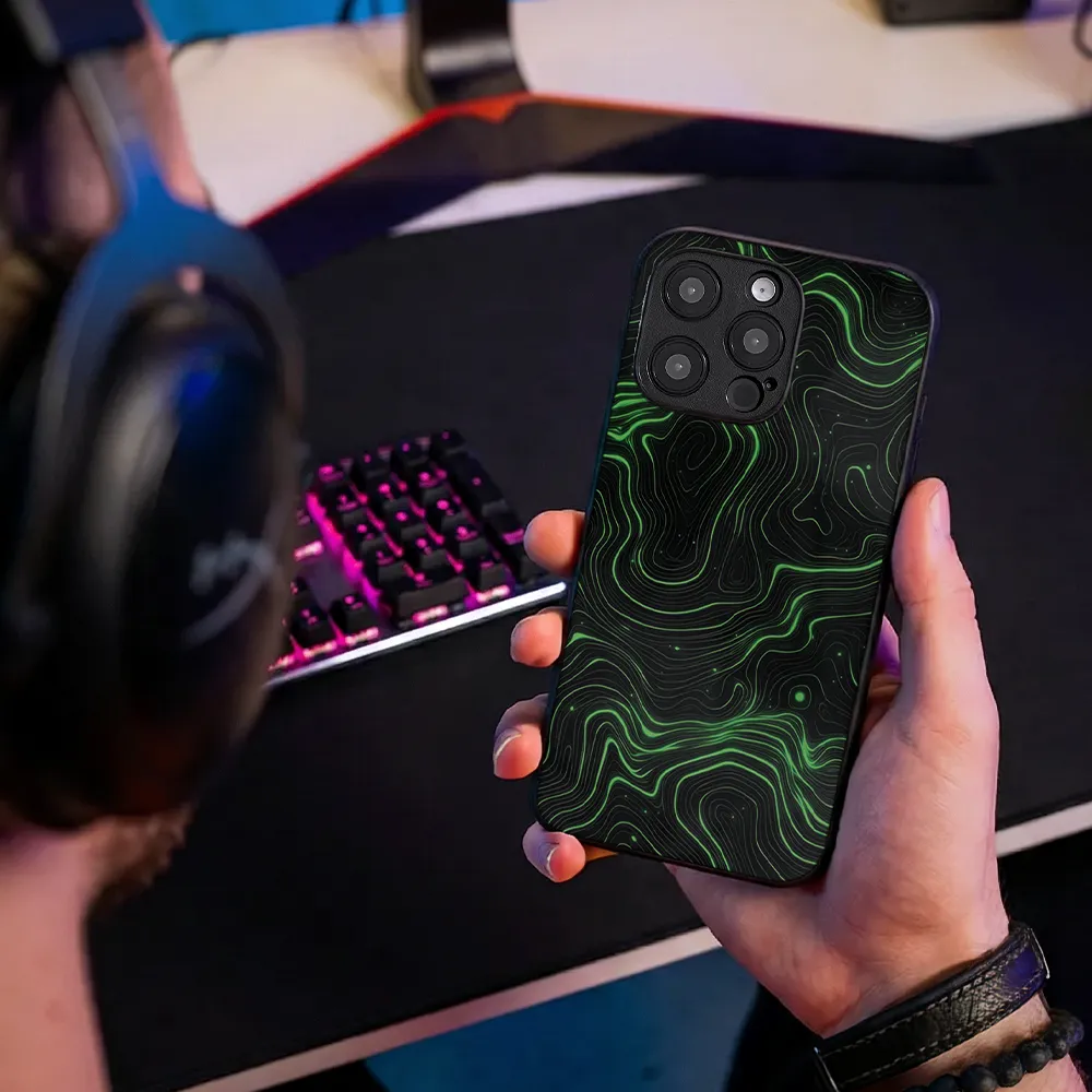 Glass Phone Case Topographic Green