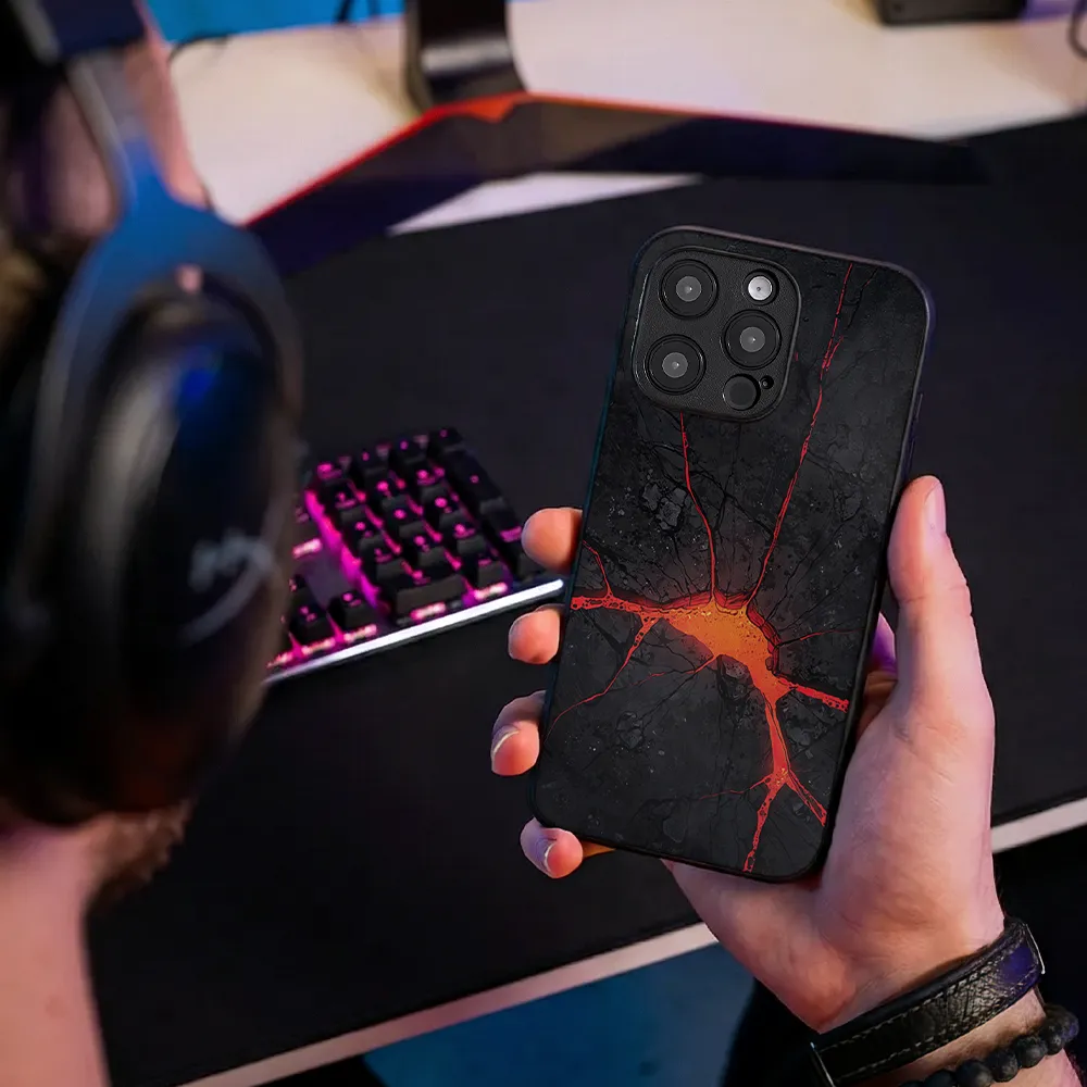 Glass Phone Case Lava Cracks